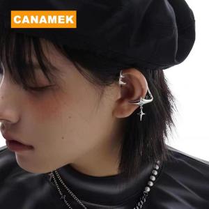 【CANAMEK】 1Pair Fashion Silver Color Star Clip Ear Cuff Earrings for Women Zircon No  Trendy Ear Clip Gothic Irregular Earcuff Earring Jewelry