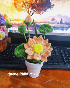 (Có 05 màu) Chậu hoa sen bằng kẽm nhung cao tầm 20cm