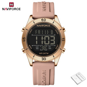 Naviforce Đồng Hồ Ban Đầu Cho Phụ Nữ LCD Quay Số Chế Độ Phát Sáng Lịch Ngày Giản Dị Đồng hồ thời trang đồng hồ bấm giờ 24 Giờ Không Thấm Nước 30M Dây đeo Silicon Cô Gái Của Phụ Nữ thể thao ngoài trời đồng hồ kỹ thuật số Nf5054