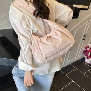 Sweet Korean Style Nylon Shoulder Bag Pleated Lightweight Crossbody Bag Large Capacity Handbag Drawstring Bag Office Worker2026