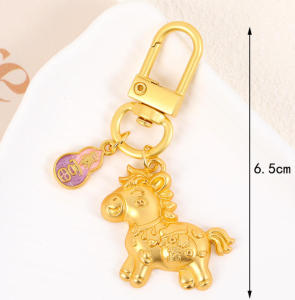 2PCS Cute Gold Zodiac Horse Keychain New Year Cartoon Pony Doll Lucky Backpack Pendant Chinese Spring Festival Keyring Gifts