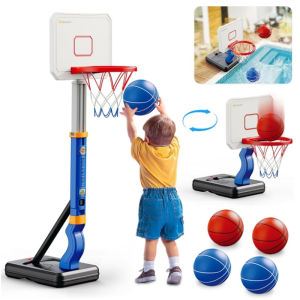 Adjustable Basketball Stand Sport Toy Set - with 4 Balls and Pump - Kids Birthday Gifts