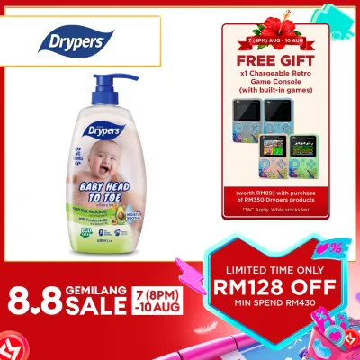 Drypers Baby Head to Toe 650ml - Oat / Fruit / Avocado / Shea Butter / Raspberry / Berry Grape - Tear Free & Baby Friendly Fragrance