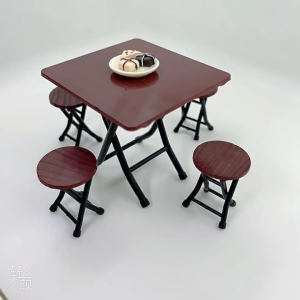 Collapsible Miniature Table And Chairs Set Realistic 1/12 Dollhouses Accessories With Detailing