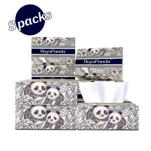 【8 Pack】RoyoPanda Tissue Facial Tissue Paper Towel 4-Ply Thick & Soft Deluxe Desktop Napkins For Home Office Tissue 138*180MM 2368 Sheets