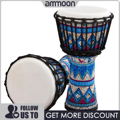 ammoon Trống cầm tay châu Phi 8 inch Trống cầm tay Djembe với hoa văn nghệ thuật đầy màu sắc Nhạc cụ gõ