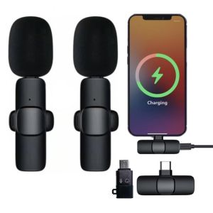 [SG stock - buy 1 free 1] Portable 20m Wireless Microphone for Live Streaming Interview Vlog Short Video Available in Android and Apple 1 or 2 Microphones  Solid Sound