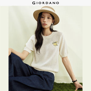 Giordano Women Embroidered round neck short sleeve knit top - High Quality Free Shipping 18356509