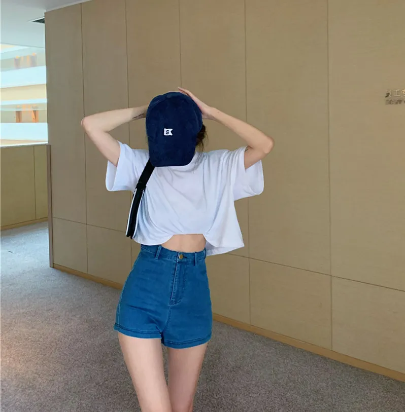 All-Match High Waist Slimming Shorts Stretch Jeans Women's Design Sense  Summer