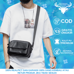Tas Selempang Kulit Pria Import Tas Slempang Cowok Kecil Kulit Keren Terbaru Warna Hitam Waterproof Slingbag Kulit Pria Distro Terbaru 2023 Anti Air Impot Premium LIS A05