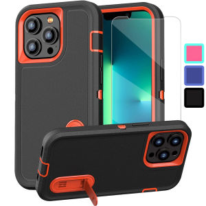 for iPhone Case with Glass Screen Protector [Built-in Kickstand] [Military Grade Drop Protection] Heavy Duty Full Body Shockproof Rugged Protective Case Cover for iPhone 16 Pro Max/16 Plus/16e/15 Pro Max/14 Pro Max/14 Plus/13 Pro Max/12 Pro/11/Xs Max/ XR