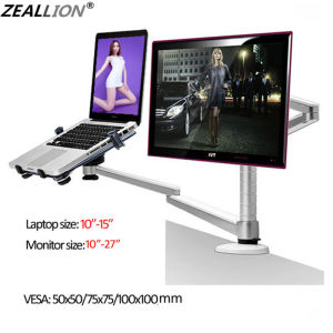 Zeallion Aluminum Multimedia Desktop Dual Arm 27 LCD Laptop Holder Stand Table Full Motion Dual Monitor Mount Arm Stand Notebook 10-15