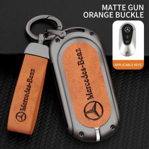 Car Key Case Cover Bag Alloy Leather For Mercedes Benz AMG W204 C200 E200 CLA45 A C CLA E GLA GLC GLE S B CLS Class 2019 2020 2021 2022 Smart Remote Holder Shell Car Styling Accessories