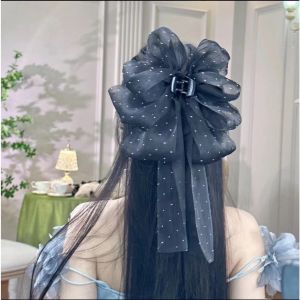 Ribbon Gauze Bow Hair Clamp Grab Clip Female Back Head Half-Tie Hair Clip Star Immortal Bow hairpin
