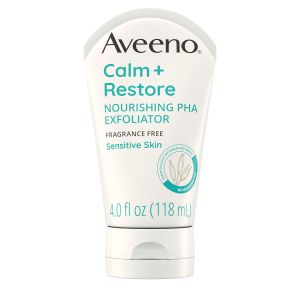 Aveeno Calm + Restore Nourishing PHA Facial Exfoliator Daily for Sensitive Skin Fragrance-Free & Non-Abrasive Oat Formula to Gently Exfoliate & Cleanse Skin Hypoallergenic 4 fl. oz