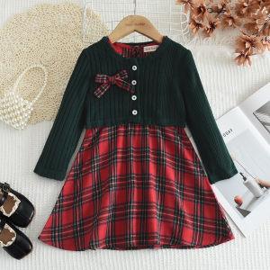 ชุดเดรสคริสต์มาสผู้นำหมีสำหรับเด็กผู้หญิง3 4 5 6 7ปีชุดเสื้อโค้ทมีโบว์เสื้อคาร์ดิแกนแบบถักสีเขียวและเสื้อลายสก๊อตสีแดง2ชิ้นเหมาะกับชุดเดรสปาร์ตี้สำหรับเด็กผู้หญิงตอนเย็น