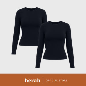 Herah Long Sleeve Seamless T Shirt for Women 2pcs Fitted Stretchable Buttery Soft Plus Size