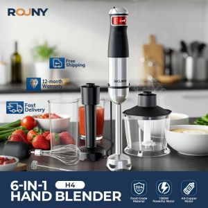 ROUNY 6-in-1 Hand Blender 1500W Immersion Stick Milk Frother Potato Masher & Whisk for Soups Purees Lattes & Baby Food