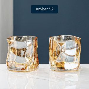 2Pcs Set Glass Whiskey Glass Twisted Glass Colorful Transparent Drinking Cup Set Special-shaped Origami Cups