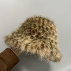 LIVELYN Plush Leopard Print Hat Cold Proof Windproof Ear Protection Hat Soft Versatile Fishman Hat for Women