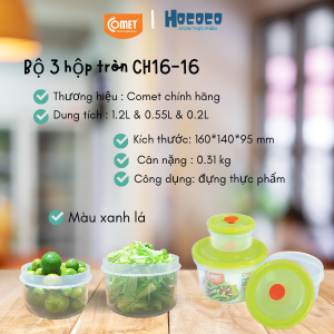 Hộp nhựa đựng thực phẩm COMET bộ 3 hộp tròn CH1616