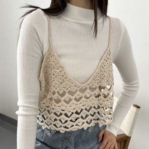 Lotus Clothing Minji Top  Korean Lace Crop Top Vest  Atasan Rompi Rajut Wanita Import