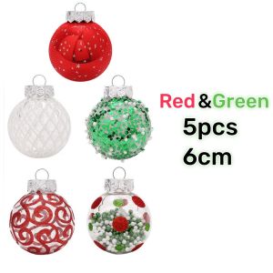 5Pcs 6cm Gold Red Sparkle Metallic Christmas balls decorations Christmas tree Pendant hanging balls Party birthday celebration decoration ball New Year Gift
