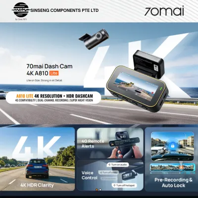 70mai A810 Lite Dash Cam 4K Resolution + HDR | Built-in GPS | Wi-Fi 6 | Super Night Vision | Dual Record