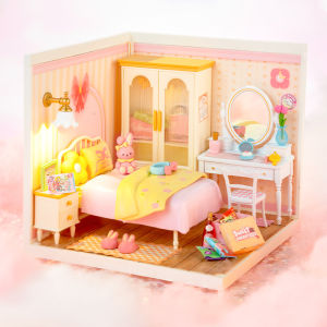 ROBOTIME Rolife DIY Miniature Dollhouse Super Creator Lovely Pink Bedroom Plastic Building Set Toys Playset Gifts for Teens Adults