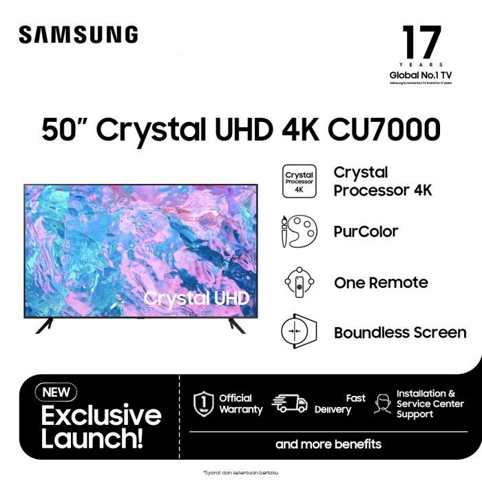 Samsung Smart TV 50 inch 50CU7000 Crystal UHD 4K UA50CU7000 50