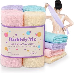 Korean Exfoliating Washcloths [4 Pack] – Daily Body Scrubber Towels for Shower Back & Full-Body Use – Loofah Alternative Quick-Drying Bath Cloths Made in Korea