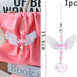 Y2K thanh lịch đôi cánh thiên thần Bow Keychain nơ đáng yêu tình yêu móc khóa túi hạt màu hồng móc treo chìa khóa xe điện thoại trang trí