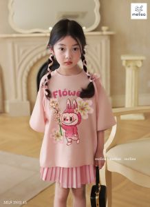 [11-44kg] Set áo váy hồng Melisa in hình Labubu cho bé gái Set hè cho bé gái Labubu