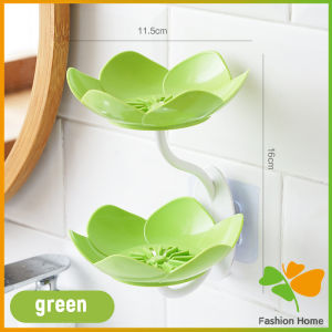 FASHION ที่วางสบู่ติดผนัง รูปดอกบัว ระบายน้ำได้ ไม่ต้องเจาะ แบบสองชั้น soap dish