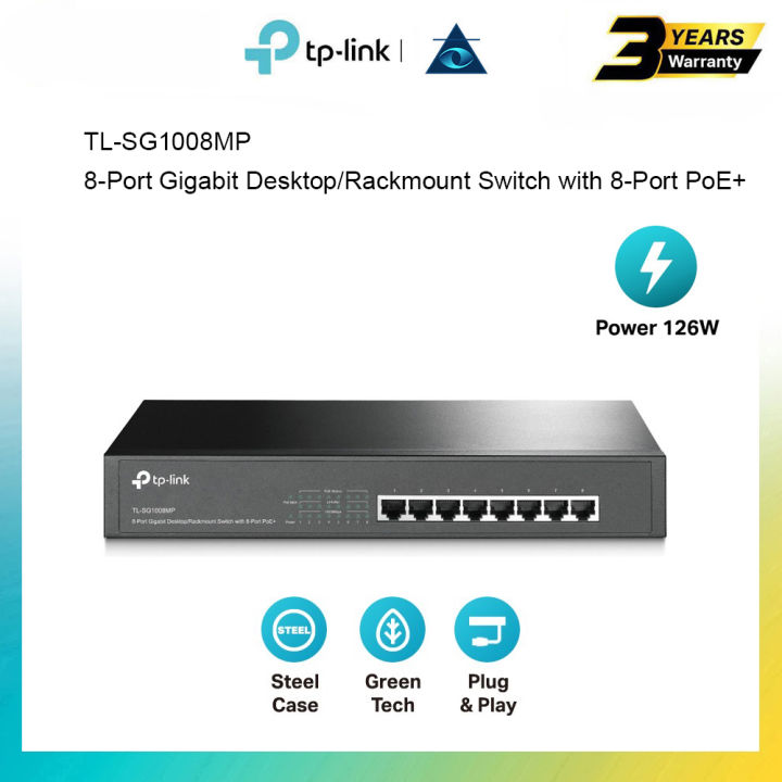 TP-Link TL-SG1008MP 8-Port Gigabit Desktop/Rackmount Switch with 8-Port ...