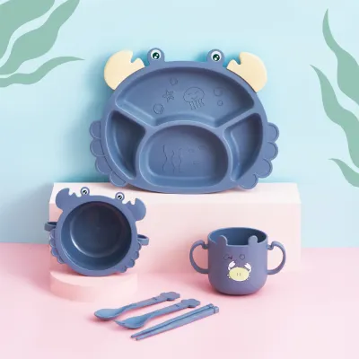 Ready Stock -6 Pcs-Gifts Unbreakable Divided Portion Plate kids child Set - Wheat Straw Fiber Microwave & Dishwasher Safe Fish Crab Cute ✅✅✅✅✅✅**** PRINTING CUSTOM LOGO AVAILABLE *****✅✅✅✅✅✅