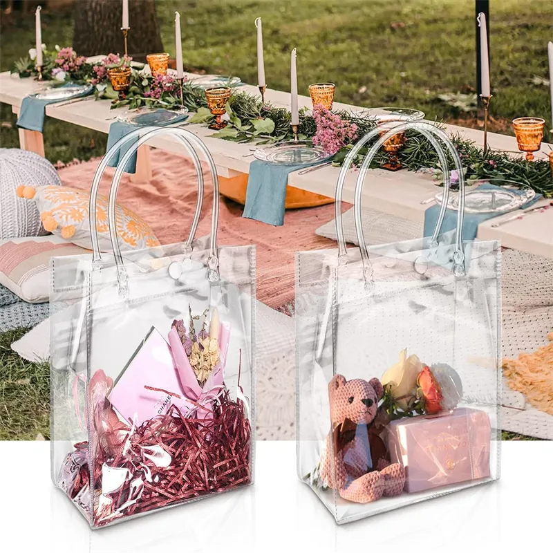 Transparent Christmas Party Bags 1PC Clear Plastic Gift Bags With