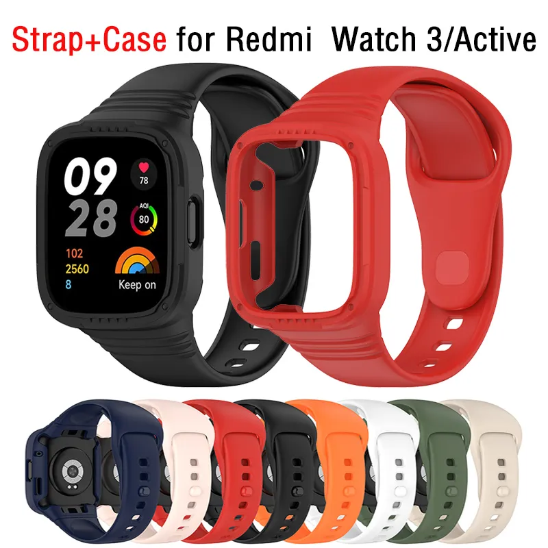 For Xiaomi Redmi Watch 3 Active Strap With Metal Protector Case Silicone  Bracelet for Redmi Watch 3 Watch Strap