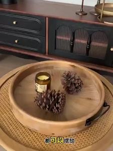 ZZSA Solid Wood Round Tray Vintage Household Dinner Wood Tea Snack Dim Sum Storage Plate B3K9H