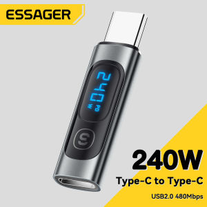 Essager OTG 240W Digital Display Converter Type-C To Type-C USB2.0 480Mbps C-C Adapter for iPhone 15 Max Xs Plus iPad Macbook Samsung Xiaomi Huawei Mate 60 Pro POCO Oneplus Realme Mobile Phone Type C to Type-C Converter