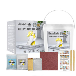 JUE-FISH 3D Handmade Baby Handprints Footprints Model Powder Gifts Mold DIY Hand Foot Casting Kit Clone Powder Set Child Growth Hand & Foot Print Mold Powder Plaster Casting Kit Handprint Footprint Keepsake Gift Baby Growth Memorial Baby Birthday 198g