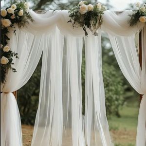 MIRELINA 75cm X 6M Cổng vải tuyn cưới Thanh lịch Trắng Hồng Phông nền vải xếp nếp Vật liệu trang trí Vải nền Đám cưới