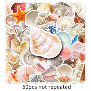 50PCS INS Style Simple Small Fresh Shell Cartoon Sticker Cute Sea Creature Starfish Shell Graffiti Waterproof Sticker