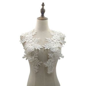 KECTTIO 1Pair DIY Elegant Cloth Wedding Wings Badge For Women Embroidery Lace Sewing Patches Apparel Sewing Fabric