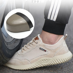 Non-slip Breathable Men Safety Boots Steel Toe Cap Anti-piercing Work Safety Shoes Genuine Leather+Mesh Sneakers