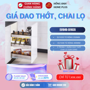 Giá dao thớt chai lọ Eurogold EU1035 và EU1040 ray giảm chấn cho tủ bếp dưới hiện đại sang trọng