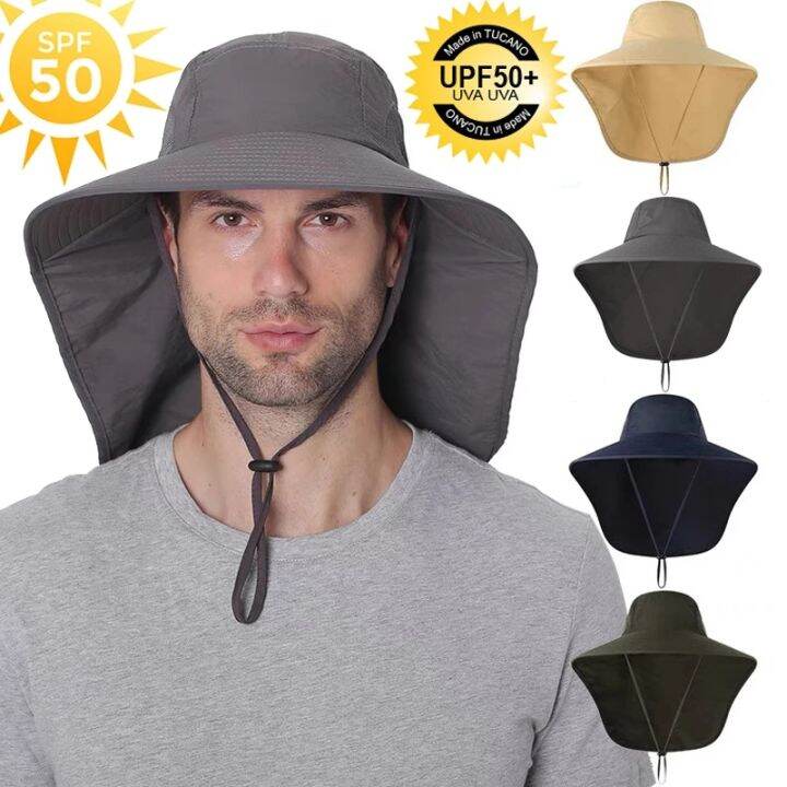 Wide Brim Bucket Hat with Neck Cover Quick Dry Large Brim Fishing Hat ...