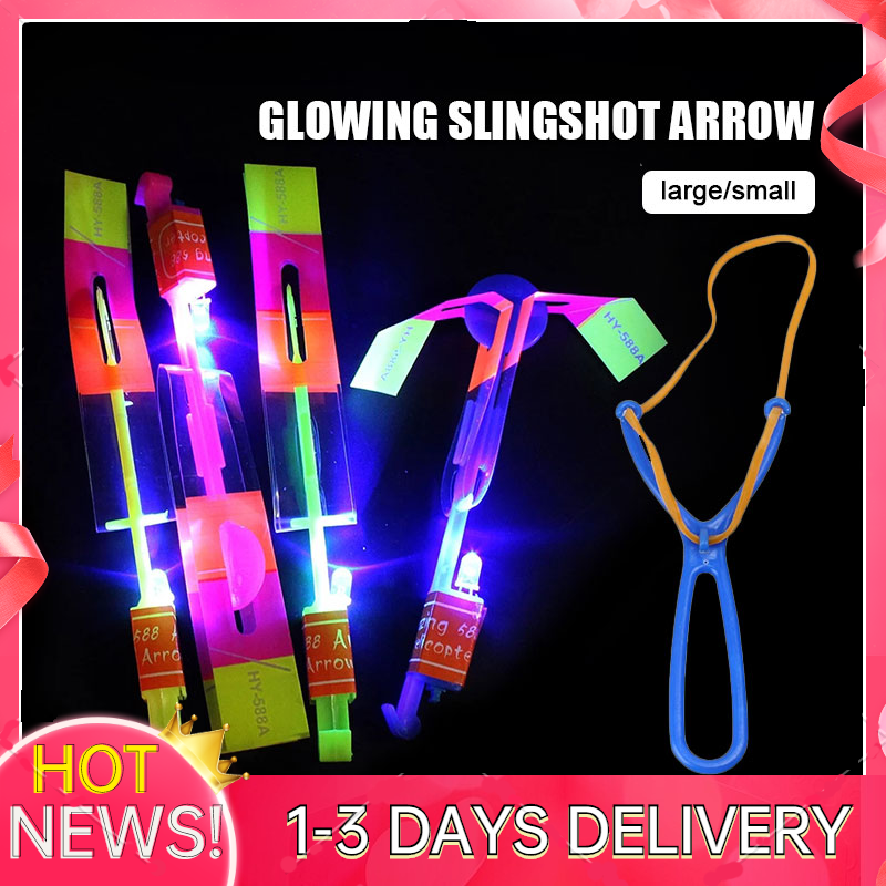 Flying Rotating Rocket Helicopter Toy Lastic Flash Lastic UFO LED Light Toy Fun Berserk Elastic Helicopter Spin Toy Luminous Outdoors Shining Ray Flying Arrow Flying Sword Luminous Catapult Sky Shooting Lastik Lampu