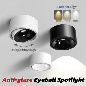 ECOCOKU Anti-glare 7W Led Spotlight Adjustable Angle Surface Mounted Ceiling Spot Light 3 Color Temperatures Dimmable Led Down Light Home Lighting
