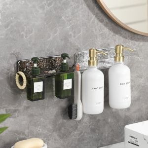 LOPU โปร่งใสโปร่งใส ชั้นเก็บเจลอาบน้ำ ประณีตประณีตประณีต อุปกรณ์ติดผนัง ที่วางแชมพู ที่เก็บของในห้องน้ำ แบบพกพาได้ ที่แขวนสบู่ น้ำยาล้างจานผงซักฟอก